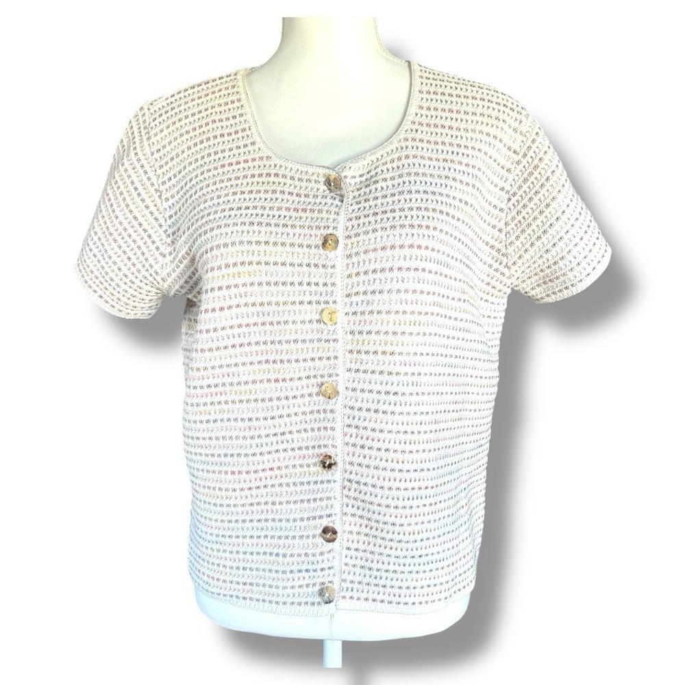 Reba Rose Vintage 90s Knit Cotton Cardigan Top Small Button Front Made in‎ USA